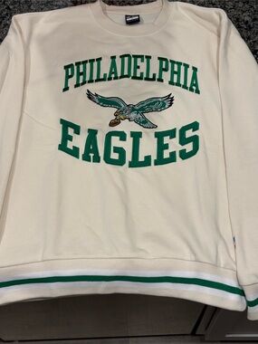 NFL Philadelphia Eagles Kelly Green Cream White Crewneck Sweatshirt Mens